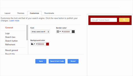 自定义Google自定义搜索的颜色和外观 