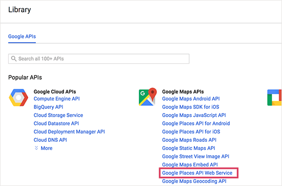 选择Google Places API 