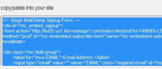 MailChimp表单嵌入代码 