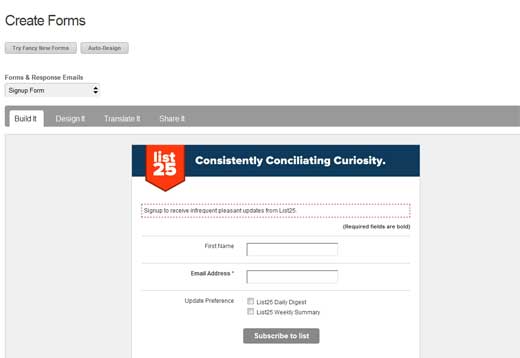 MailChimp List25表单 