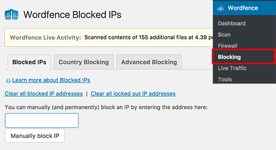 在Wordfence中手动阻止IP 