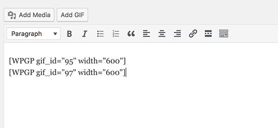 GIF短代码WordPress的帖子编辑器 