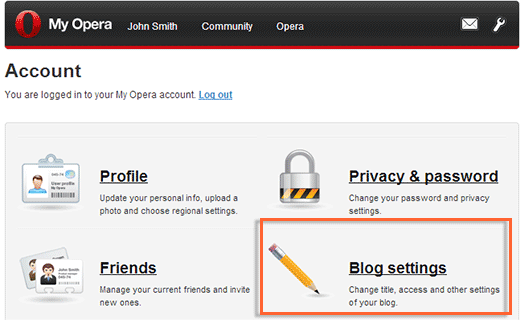帐户下的我的Opera博客设置 
