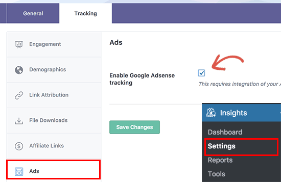 使用MonsterInsights在Google Analytics中启用AdSense跟踪 