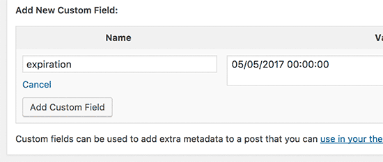 将过期自定义字段添加到WordPress帖子 