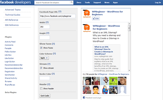 获取代码在WordPress中手动添加Facebook框 