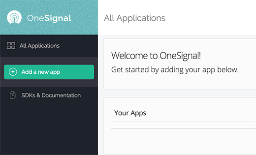 添加新的OneSignal应用程序 