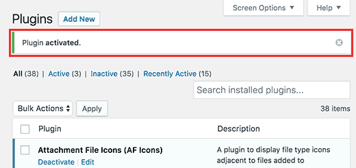 默认的WordPress管理员通知示例 