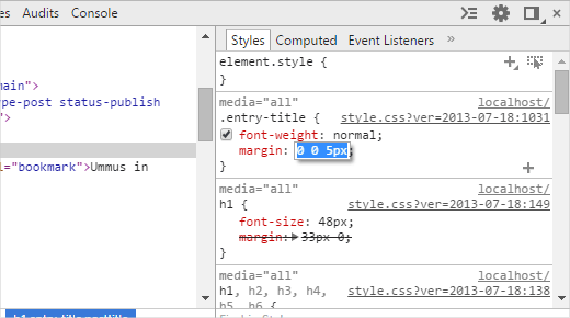 在检查元素工具中编辑CSS 