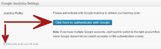 Google Analytics for WordPress插件使用Google进行身份验证或手动输入UA代码 