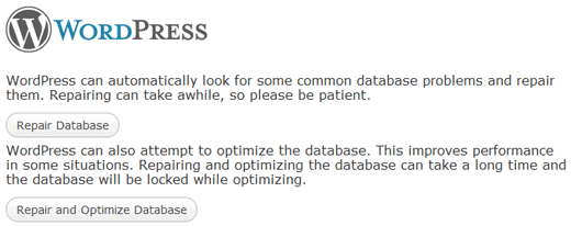 WordPress的自动数据库修复 