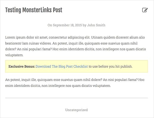 MonsterLink显示在一个黄色的框中 