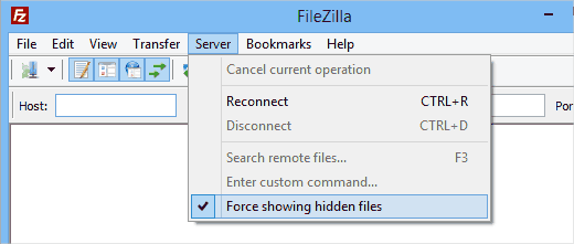 在Filezilla FTP客户端强制显示隐藏的文件 