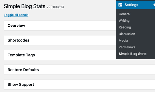 Simple Blog Stats的设置页面 